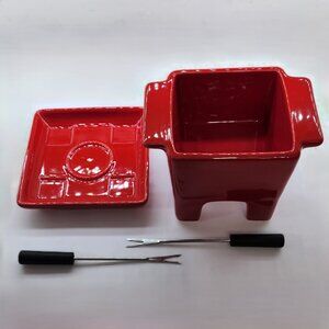 Red Ceramic 2 Person Fondu Set